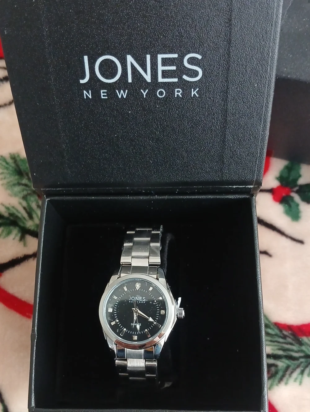 Jones New York Silver Watch with Black Dial